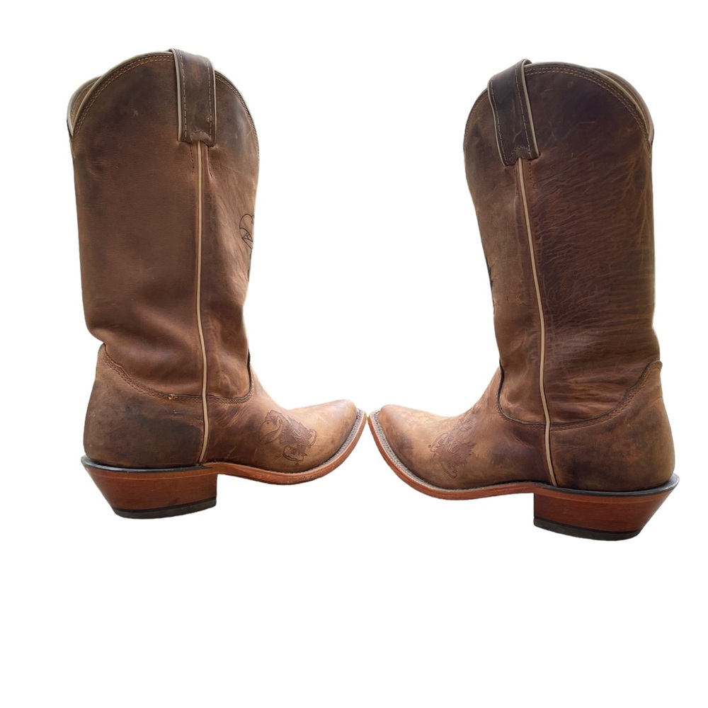 Nocona College Boots KU Jayhawk Leather Tan Western Cowgirl Boots Size 7 - Picture 11 of 11